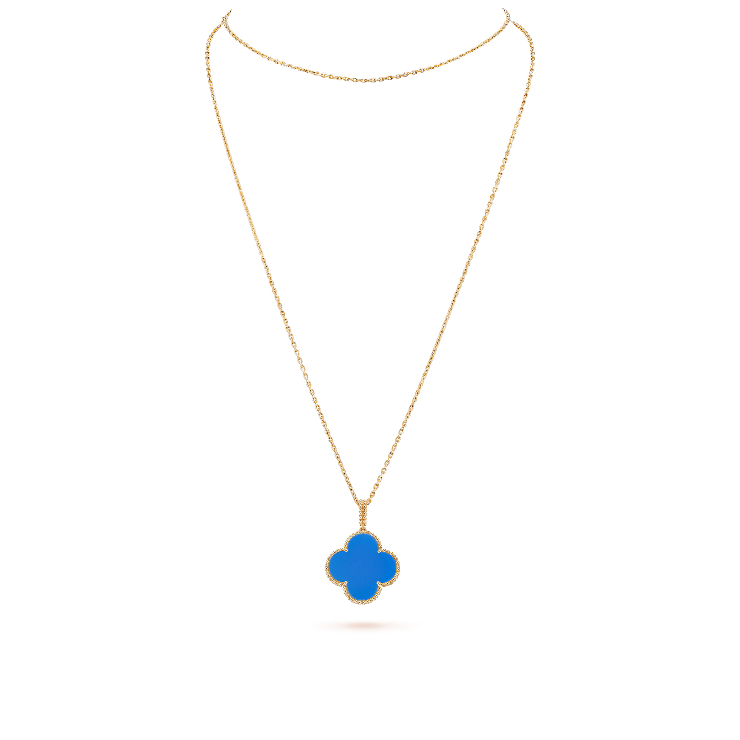 V*n Cl**f & Ar**ls magic alhambra long necklace, 1 motif - yellow gold, agate  vcarp6la00